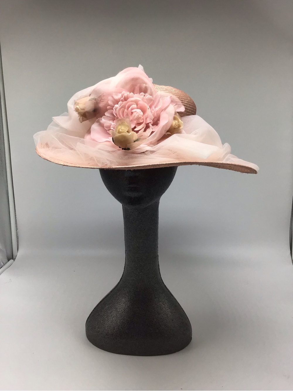 Elegant Pink Floral Wide-Brim Occasion Hat